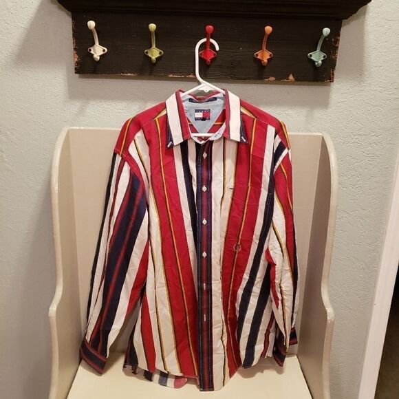 Vintage Tommy Hilfiger Striped Shirt Large AS IS - Picture 1 of 13